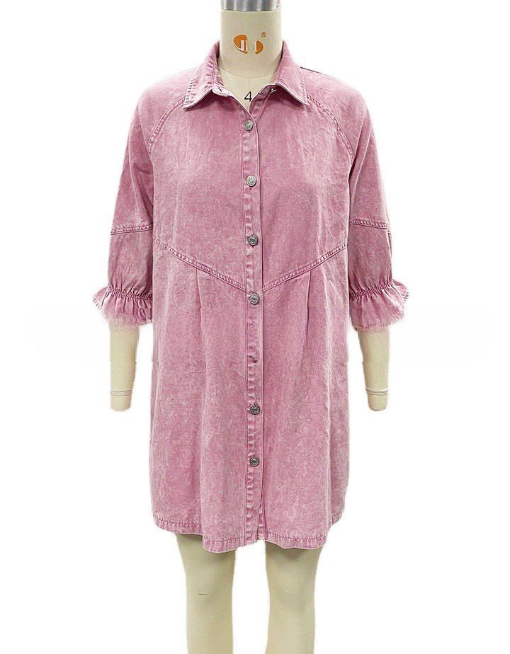 Pink Blue Washed Jeans Denim Women Ladies Casual Dress