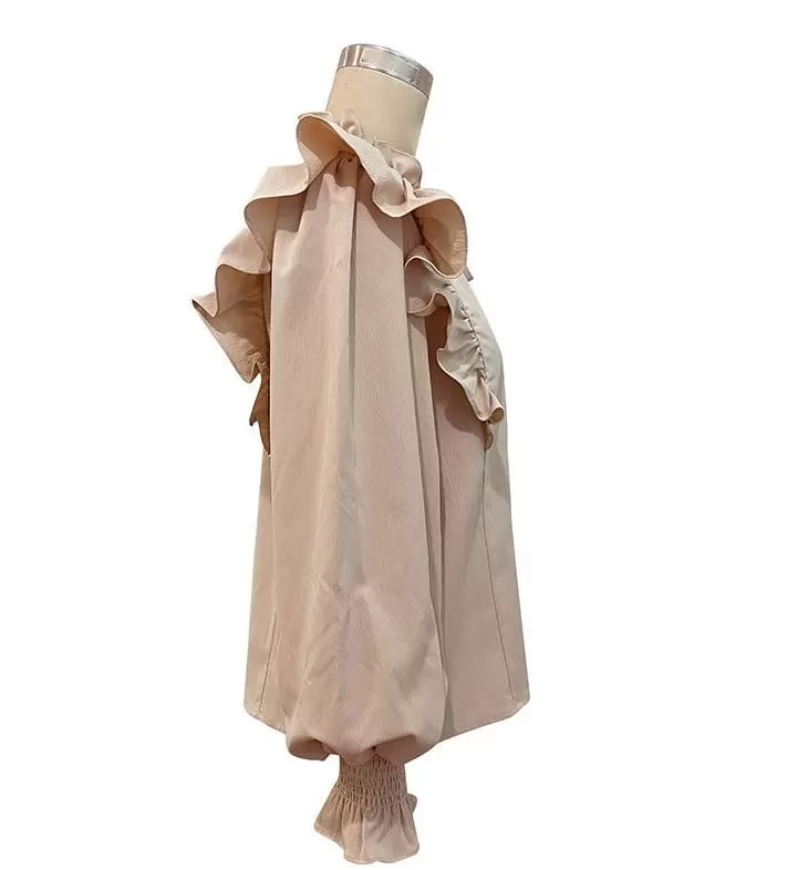 Autumn New Casual Apricot Ruffles Long Sleeves Design Sense Shirt Women Blouse