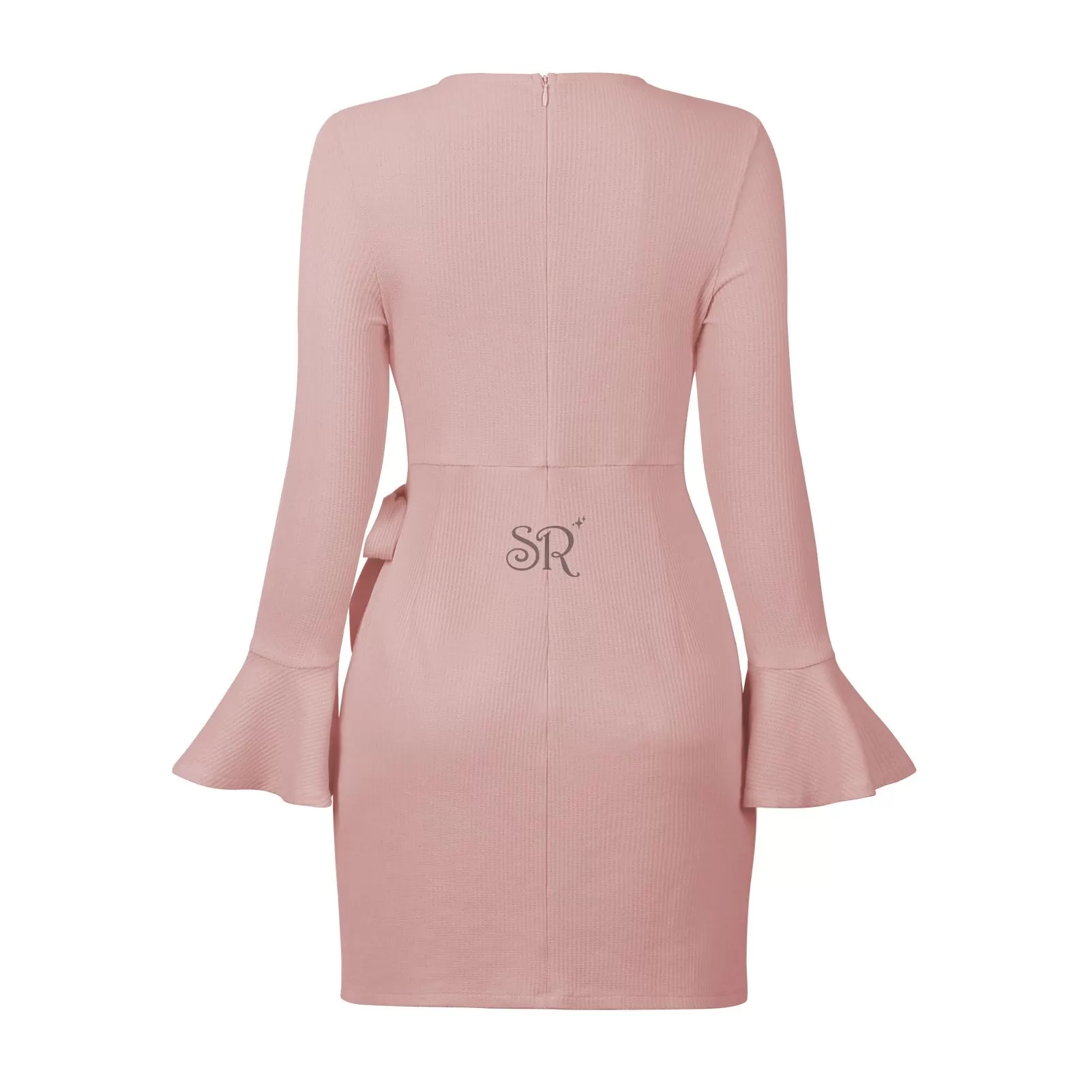 Small trumpet peplum long sleeve slim bow style haute women's dress