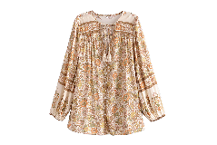 New rayon positioning floral tassel long-sleeved shirt