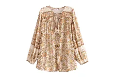 New rayon positioning floral tassel long-sleeved shirt