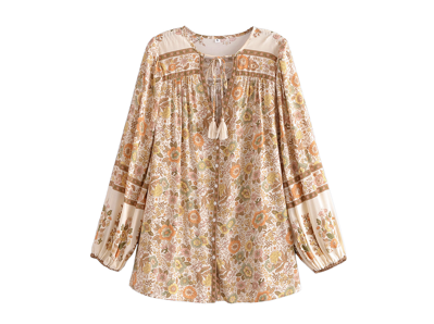 New rayon positioning floral tassel long-sleeved shirt