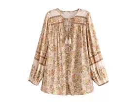 New rayon positioning floral tassel long-sleeved shirt
