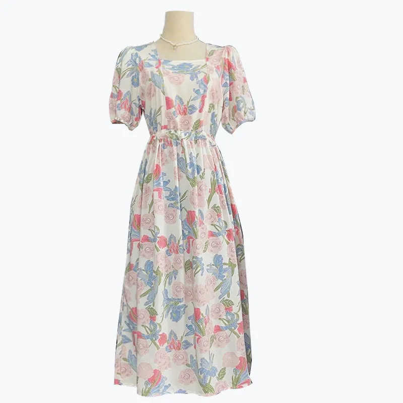 Spring and summer puff sleeve mid-length plus size dress